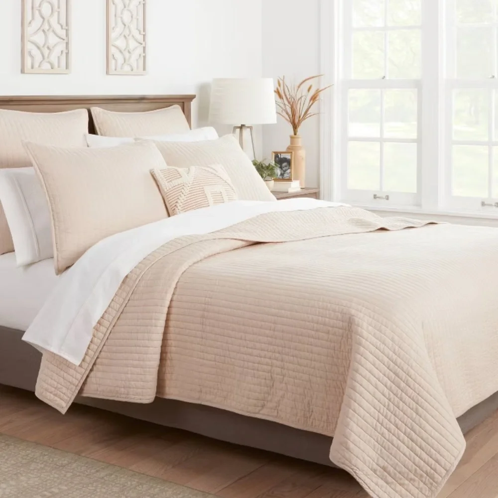 Full/Queen Washed Cotton Sateen Quilt Khaki - Threshold